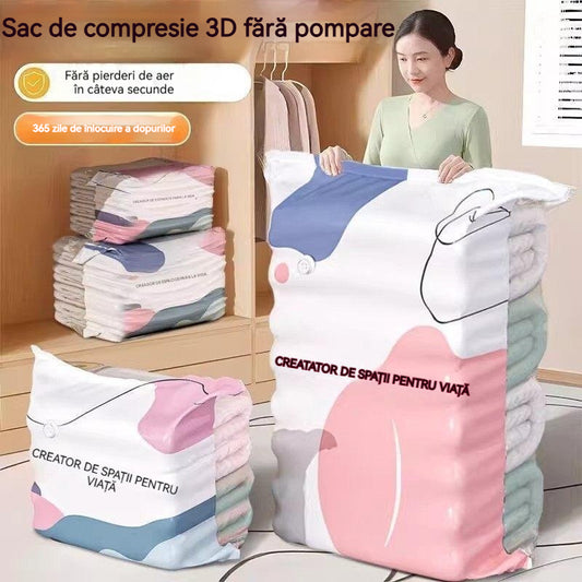 🧳【Set de 5 bucăți】💨【Versiune îmbunătățită și îngroșată】 Pungă de depozitare vidată mare și compresibilă: nu necesită pompă, etanșă la scurgeri, ideală pentru economisirea spațiului în valize și acasă ✈️