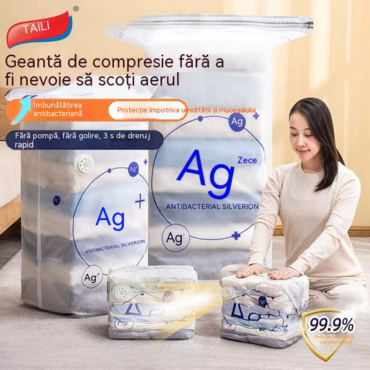 🏥Antibacterian🧳 Pachet de 5 piese 💨 Pungi mari compresibile pentru depozitare în vid: Nu necesită pompă de aer, etanșe, ideale pentru economisirea spațiului în valiză și în casă ✈️