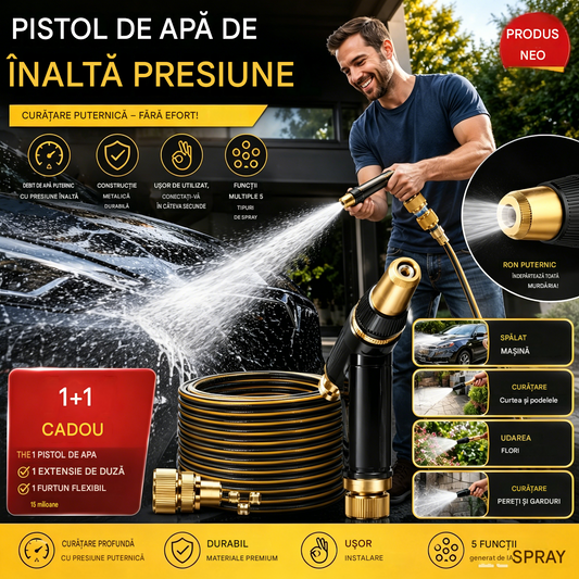 🚿【Set de 2 piese】💧 Pistol de apă de înaltă presiune: pentru spălarea mașinilor și grădinărit, cu o presiune de 10 ori mai mare și moduri multiple. ⚡