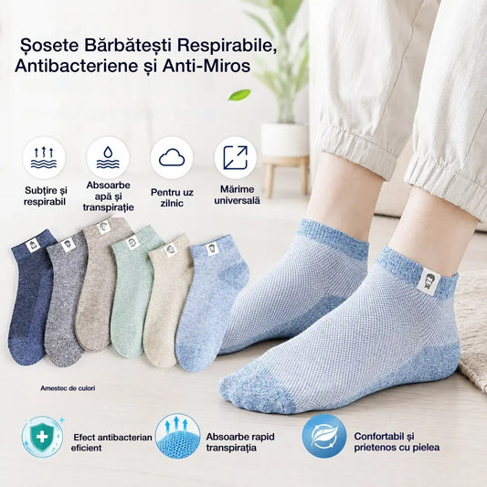 ⚡【Set de 10 Perechi】🧦 Șosete Bărbătești Respirabile, Antibacteriene și Anti-Miros