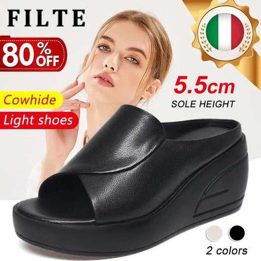 🔥👡 Sandale elegante din piele naturală pentru femei, cu platformă și talpă moale