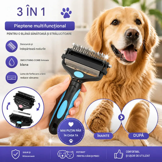 🐕🐈Pieptene multifuncțional 3-în-1 pentru descurcarea blănii animalelor de companie, pieptene pentru îndepărtarea părului de la câini și pisici