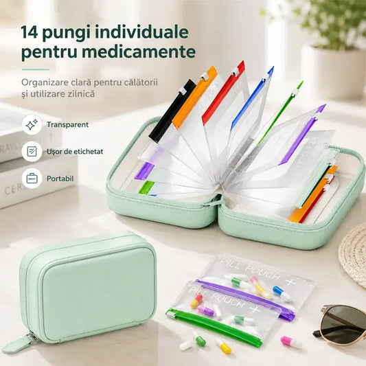 💊 Husă portabilă pentru depozitarea și organizarea medicamentelor——Ordine și siguranță pentru pastilele tale, Ia-ți tratamentul cu tine oriunde!