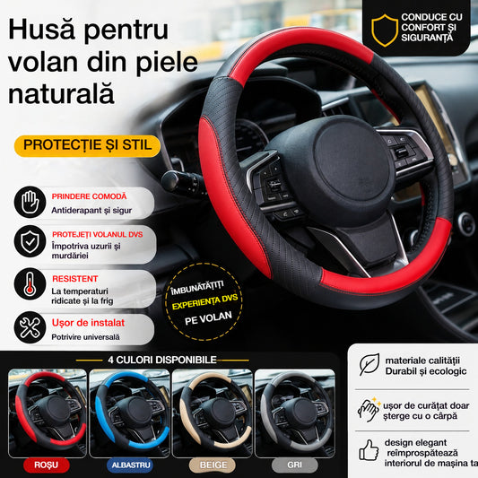 🚗✨ Husă pentru volan din piele naturală – model universal, anti-alunecare, rezistentă și durabilă