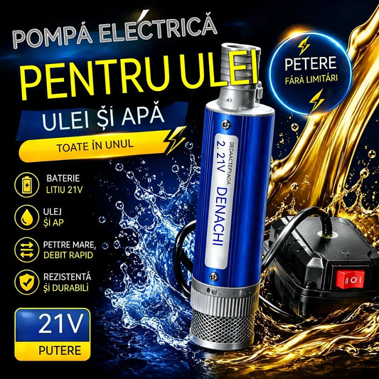 【Pompă electrică de ulei】Noua pompă de ulei cu baterie litiu Denaqi de 21V, pompă de ulei și apă cu dublă utilizare, baterie litiu