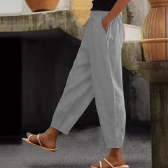 😍💕50% reducere💕【40-120kg】Pantaloni casual pentru femei din bumbac și in ✅️Ramburs la livrare