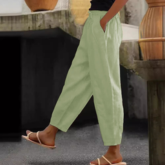 😍💕50% reducere💕【40-120kg】Pantaloni casual pentru femei din bumbac și in ✅️Ramburs la livrare