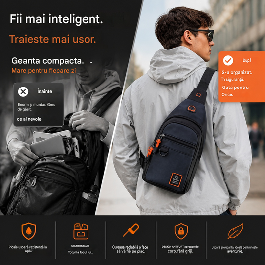 【Cumpărați 1 obțineți 1 gratuit】🎒 ✨ Geantă crossbody impermeabilă cu buzunare multiple - spațiu de depozitare organizat, curea reglabilă, mufă pentru căști