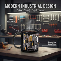 O cană modernă în formă de cutie de scule, concepută creativ, o ceașcă de cafea cu design unic.