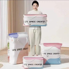 🧳【Set de 5 Piese】💨 Saci de Vidat și Compresie Mari pentru Depozitare - Fără pompă, anti-scurgere, ideali pentru economisirea spațiului în valiză și acasă ✈️