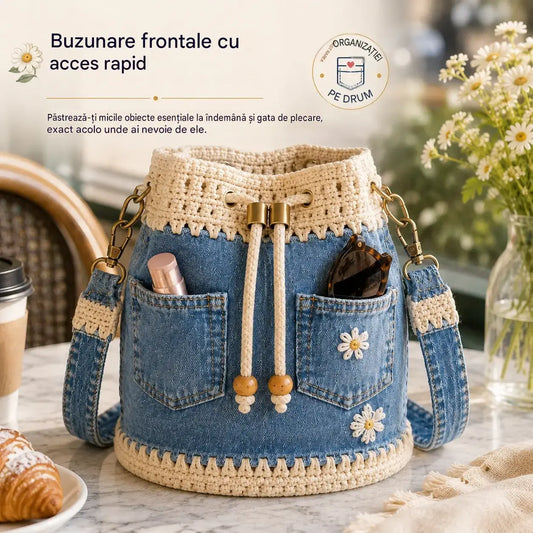 O geantă din denim țesut în stil boho care va completa orice ținută ✨