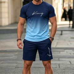✨【Ramburs la livrare】Set sport de vară pentru bărbați, format din 2 piese - tricou confortabil cu mânecă scurtă și pantaloni scurți pentru purtare zilnică și acasă