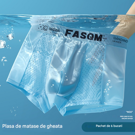 【6 bucată】Boxeri bărbătești din material Air Mesh Ice Silk. Elastic, confortabil și respirabil.