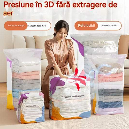 🧳【Set de 5 piese】💨 Pungă mare de depozitare sub vid, compresibilă: nu necesită pompă, este etanșă și ideală pentru a economisi spațiu în valize și acasă ✈️