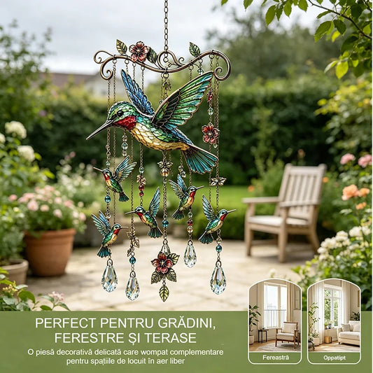 🐦Clopoțel de vânt din cristal cu colibri și model pictat în stil retro