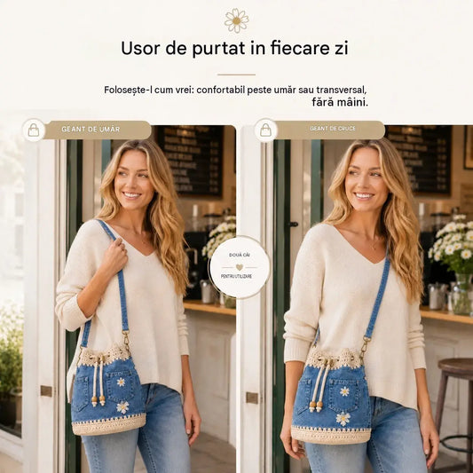 O geantă din denim țesut în stil boho care va completa orice ținută ✨