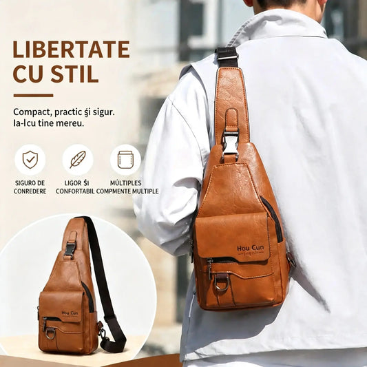 🎒Geantă de umăr din piele naturală, impermeabilă, în stil retro: un articol esențial pentru naveta zilnică.