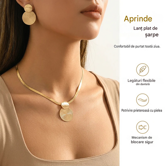 🔥 50% reducere 💎 Set colier și cercei modern și elegant ✨ Elegant și clasic, potrivit pentru purtare zilnică și petreceri 🌿