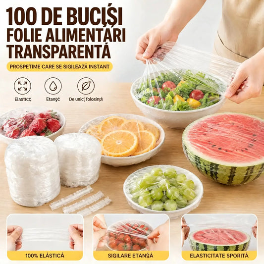 【200 bucăți】Folie transparentă de unică folosință, ideală pentru recipiente și alimente. Se potrivește perfect, oferă o etanșare bună și este ușor de utilizat.
