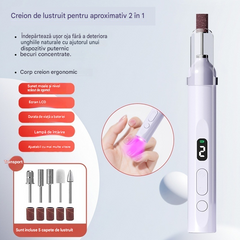 💅Pilă electrică de unghii 2 în 1 cu lampă LED (lampă de uscare + 5 capete de lustruire)