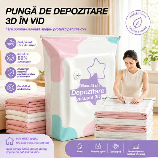 🧳【Set de 5 piese】💨 Geantă mare, compresibilă, în vid: nu necesită pompă, etanșă și ideală pentru economisirea spațiului în valize și acasă ✈️