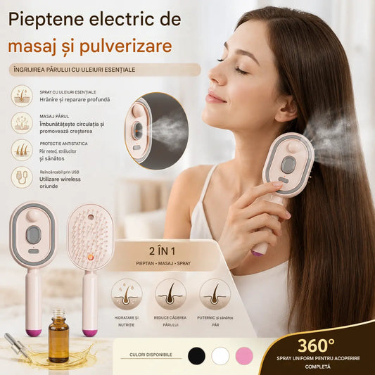 📢📢Ofertă specială!! ⏰ Pieptene electric de masaj cu spray cu pernă de aer și ulei esențial, perie de păr spray hrănitoare ✨🔥