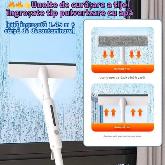 🧼✨【Model cu pulverizare de apă】Dispozitiv de curățat geamuri 2 în 1 cu mâner retractabil, ideal pentru curățarea geamurilor din clădirile înalte. 🎁【 Include 3 lavete de curățare + 1 lavetă de curățare】