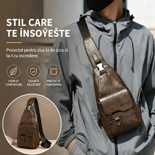 🎒Geantă de umăr din piele naturală, impermeabilă, în stil retro: un articol esențial pentru naveta zilnică.
