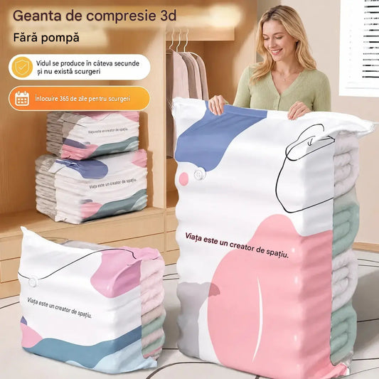 🧳【Set de 5 bucăți】💨【Versiune îmbunătățită și îngroșată】 Pungă de depozitare vidată mare și compresibilă: nu necesită pompă, etanșă la scurgeri, ideală pentru economisirea spațiului în valize și acasă ✈️