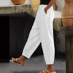 😍💕50% reducere💕【40-120kg】Pantaloni casual pentru femei din bumbac și in ✅️Ramburs la livrare