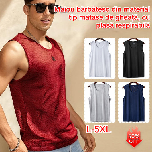 👕【Set de 3 bucăți】Maiouri bărbătești casual din material răcoros tip mătase de gheață ✅ Ușoare, respirabile și cu uscare rapidă