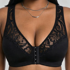 💖Cel mai mic preț de până acum! 【Set 3 piese】【Mărimi L-4XL】😍🩲 Sutien push-up mărime plus: dantelă rafinată, design push-up, cu cupe și închidere frontală.