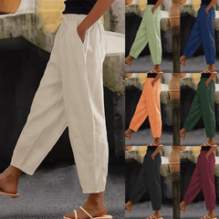 😍💕50% reducere💕【40-120kg】Pantaloni casual pentru femei din bumbac și in ✅️Ramburs la livrare