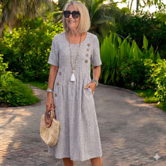【S-2XL】Julia – Rochie midi cu dungi, ușoară și vaporoasă
