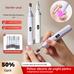 💅Pilă electrică de unghii 2 în 1 cu lampă LED (lampă de uscare + 5 capete de lustruire)