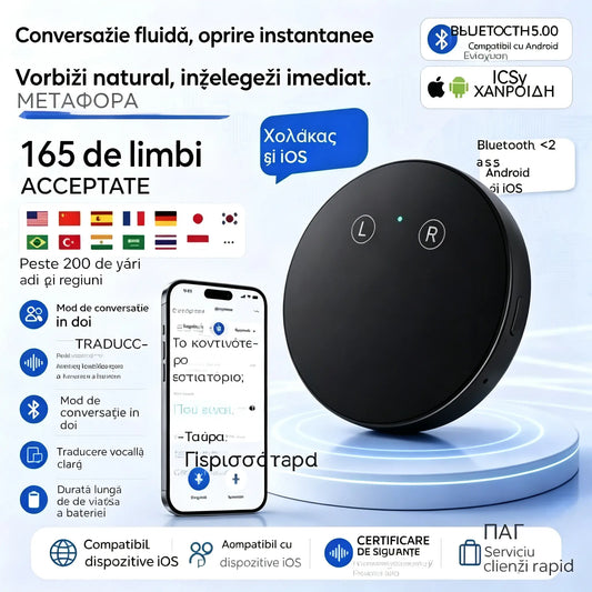 Dispozitiv de traducere a limbilor bazat pe inteligență artificială – un traducător vocal bidirecțional în timp real care acceptă mai multe limbi.