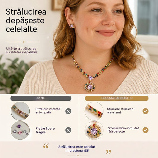 💎 ✨ Set colier și cercei din zirconiu cubic strălucitor: eleganță atemporală, un cadou perfect, ideal pentru nunți, petreceri sau ca accesoriu de lux de zi cu zi.💍