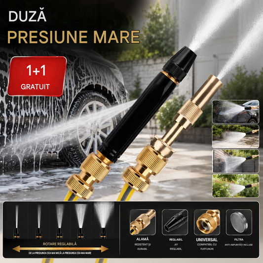 🚿【Set de 2 piese】💧 Pistol de apă de înaltă presiune: pentru spălarea mașinilor și grădinărit, cu o presiune de 10 ori mai mare și moduri multiple. ⚡