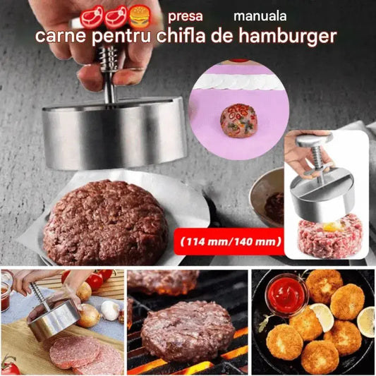 😋【Diametru： 101mm】🍔Presă manuală de carne pentru chiftele de hamburger, din otel inoxidabil 304, usor de curatat si depozitat