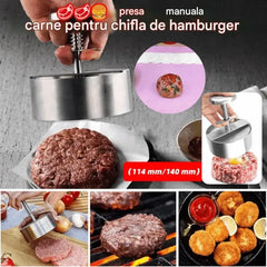 😋【Diametru： 101mm】🍔Presă manuală de carne pentru chiftele de hamburger, din otel inoxidabil 304, usor de curatat si depozitat