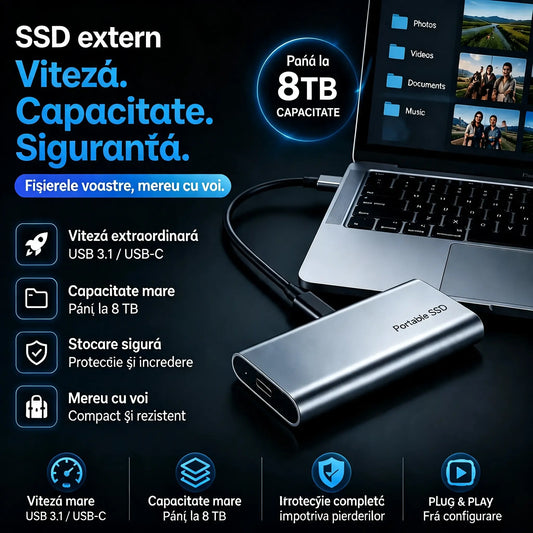 Ultima zi cu reducere de 50% - SSD extern portabil - Protejați-vă fotografiile, videoclipurile și fișierele importante.