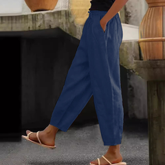 😍💕50% reducere💕【40-120kg】Pantaloni casual pentru femei din bumbac și in ✅️Ramburs la livrare