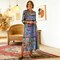 💟【S-5XL】Rochie de damă din bumbac cu imprimeu etnic și patchwork, cu bordură din dantelă