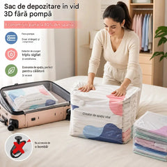 🧳【Set de 5 bucăți】💨【Versiune îmbunătățită și îngroșată】 Pungă de depozitare vidată mare și compresibilă: nu necesită pompă, etanșă la scurgeri, ideală pentru economisirea spațiului în valize și acasă ✈️