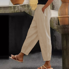 😍💕50% reducere💕【40-120kg】Pantaloni casual pentru femei din bumbac și in ✅️Ramburs la livrare