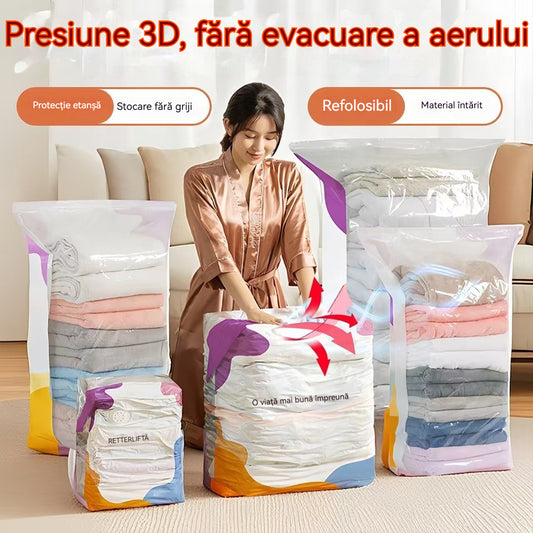 🧳【Set de 5 bucăți】💨【Versiune îmbunătățită și îngroșată】 Pungă de depozitare vidată mare și compresibilă: nu necesită pompă, etanșă la scurgeri, ideală pentru economisirea spațiului în valize și acasă ✈️
