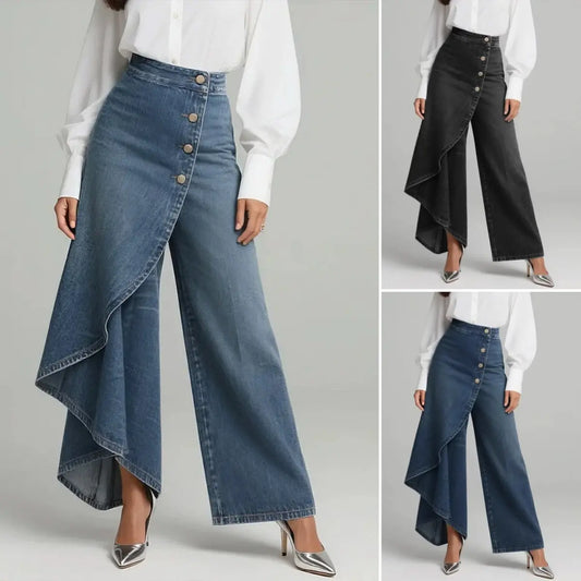🥇【S-3XL】 Blugi largi pentru femei, cu talie înaltă, croială lejeră, design elegant