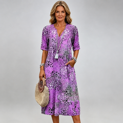 ✨50% reducere!✨【S–3XL】Rochie ușoară și respirabilă, cu imprimeu, croială mulată